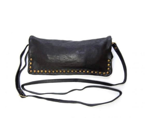 Black Leather Studded Clutch