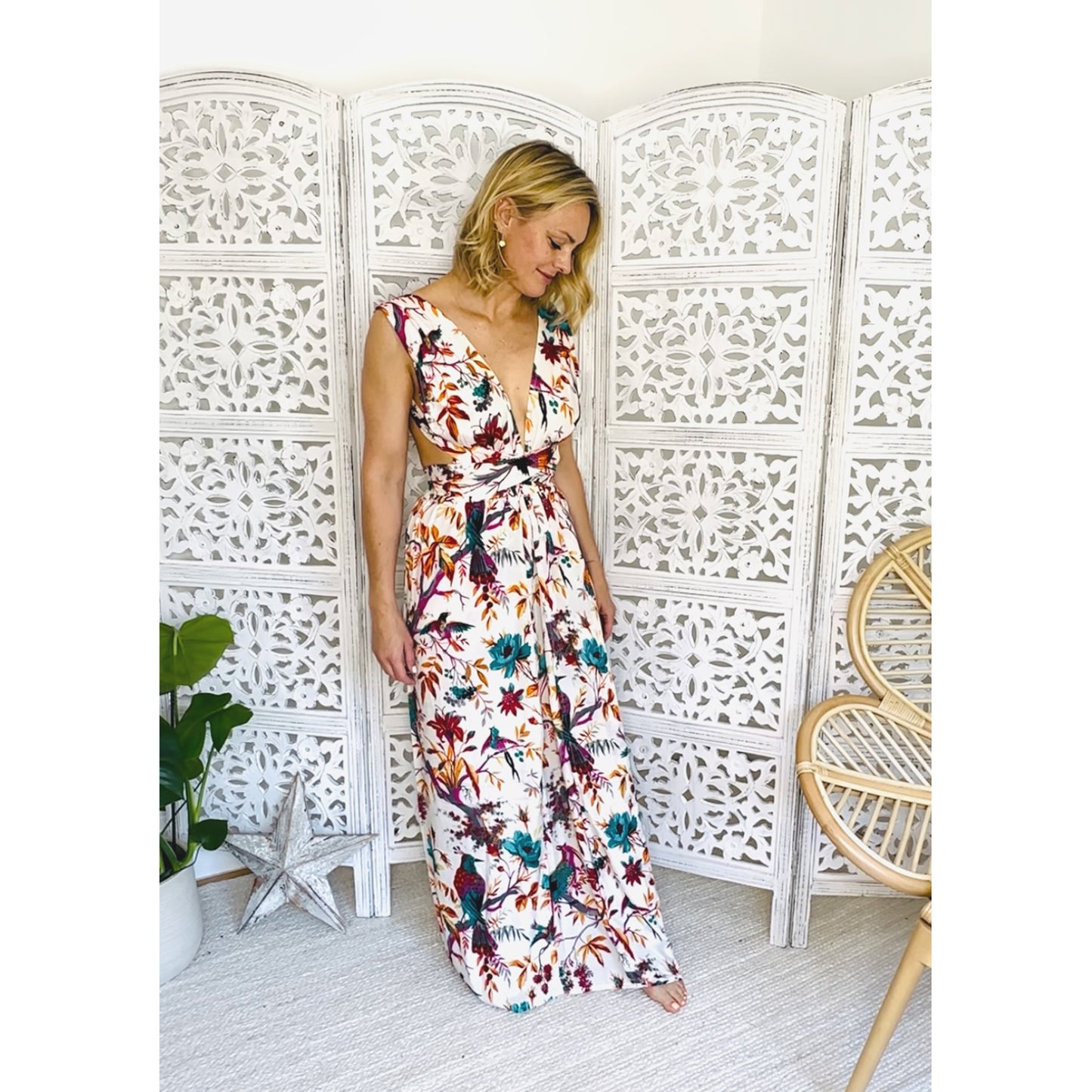 Bird Print Maxi Dress