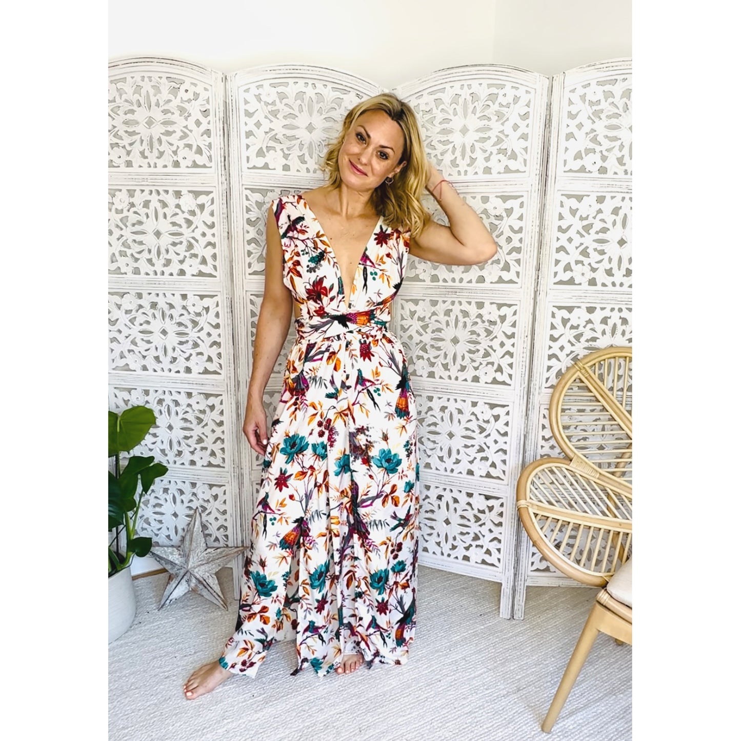Bird Print Maxi Dress
