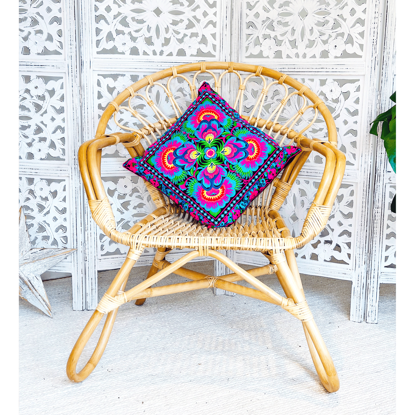 Blue Bright Embroidered Floral Cushion Cover