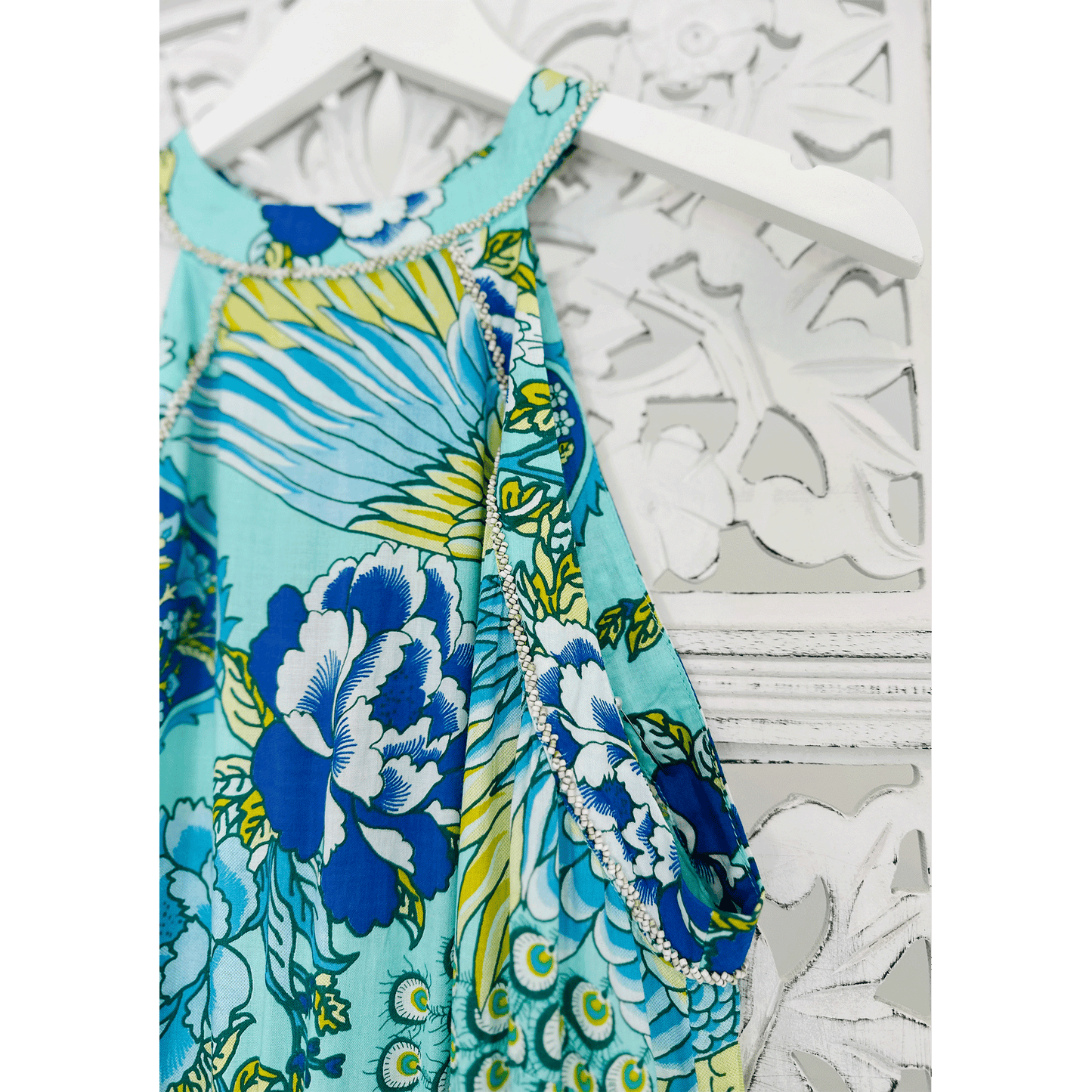Beaded Floral Print Midi Dress