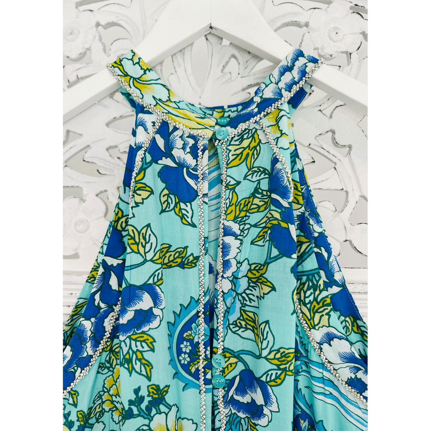 Beaded Floral Print Midi Dress