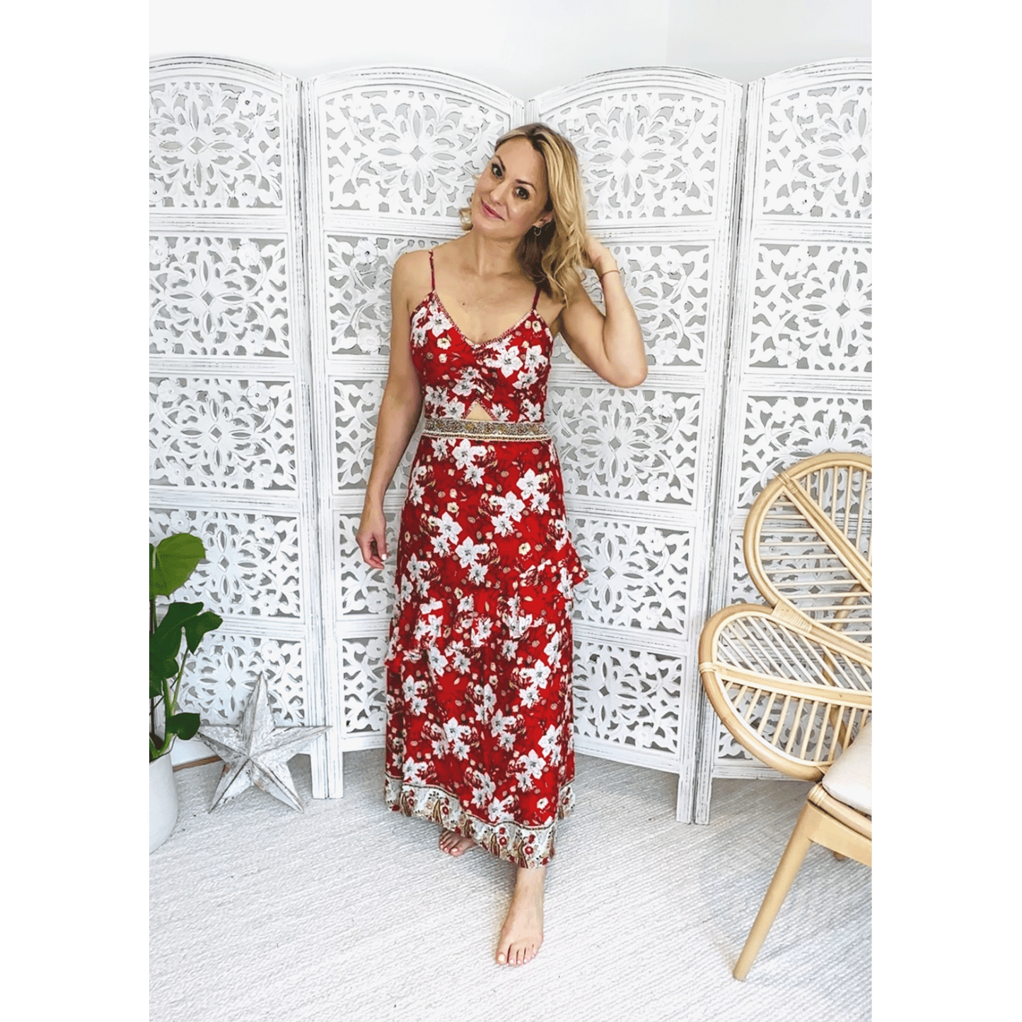 Embellished Floral Print Maxi Dress