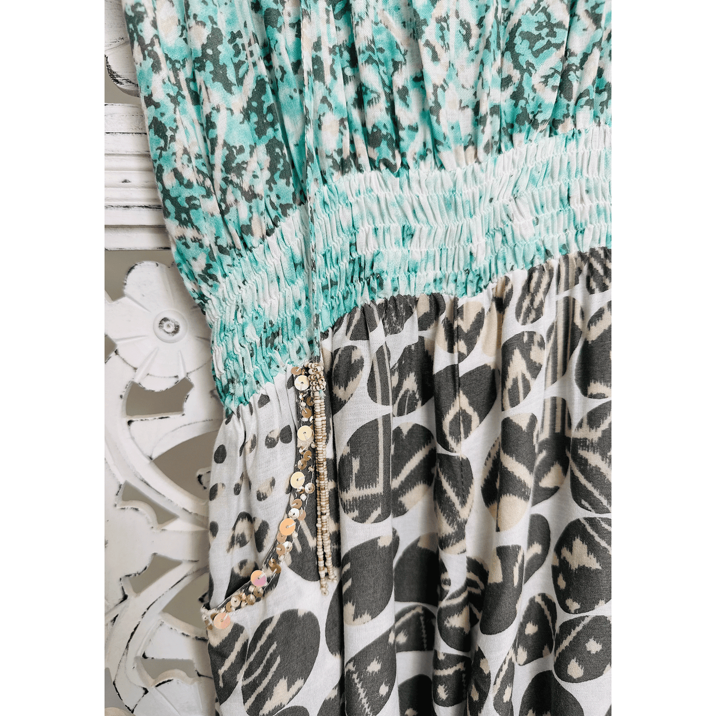 Beaded Mixed Print Playsuit