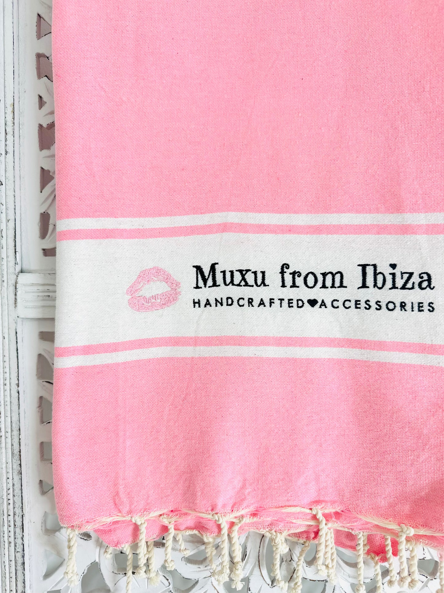Pink Hammam Towel with white band