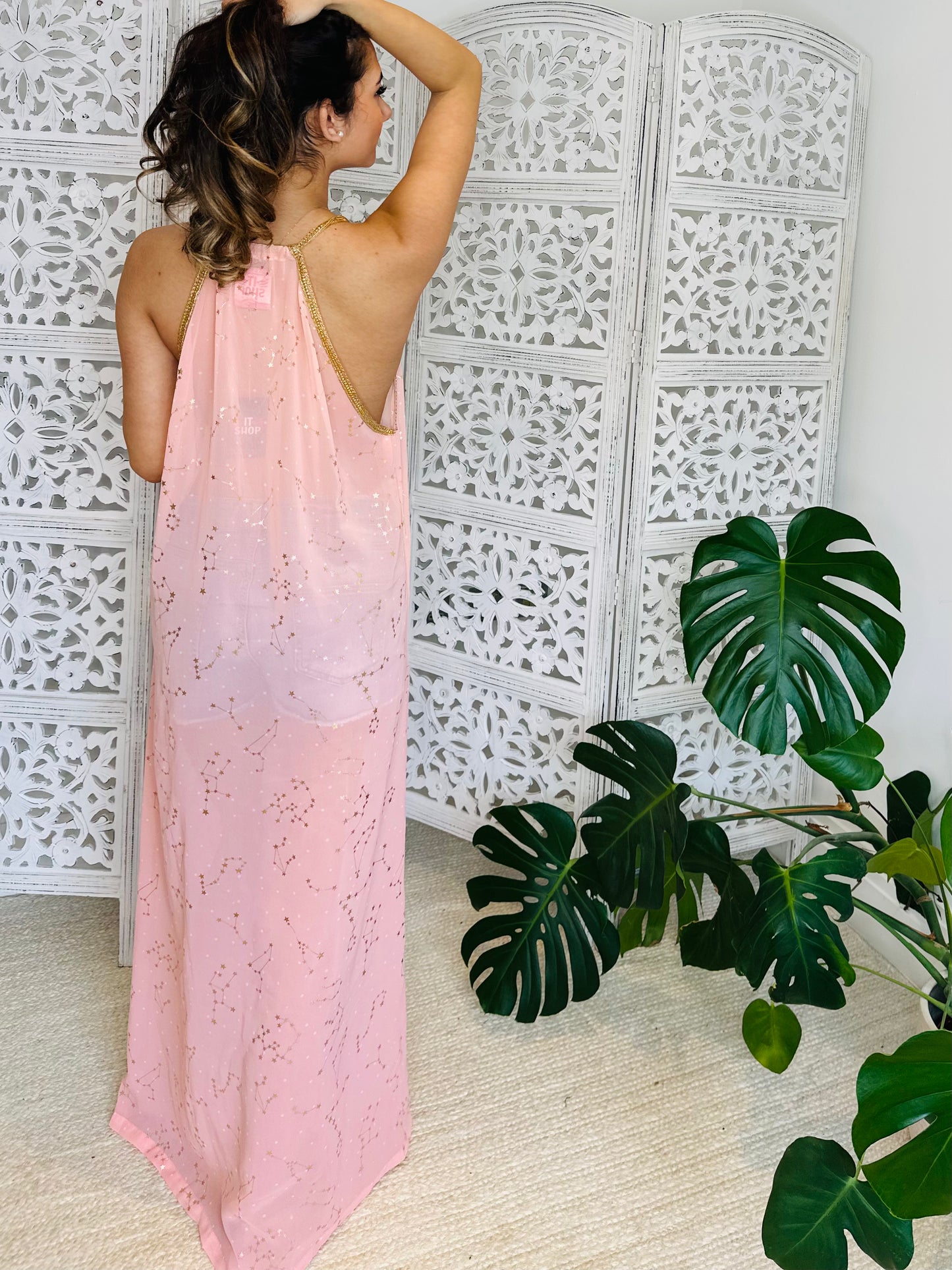 Long Pink Sheer Beach Dress