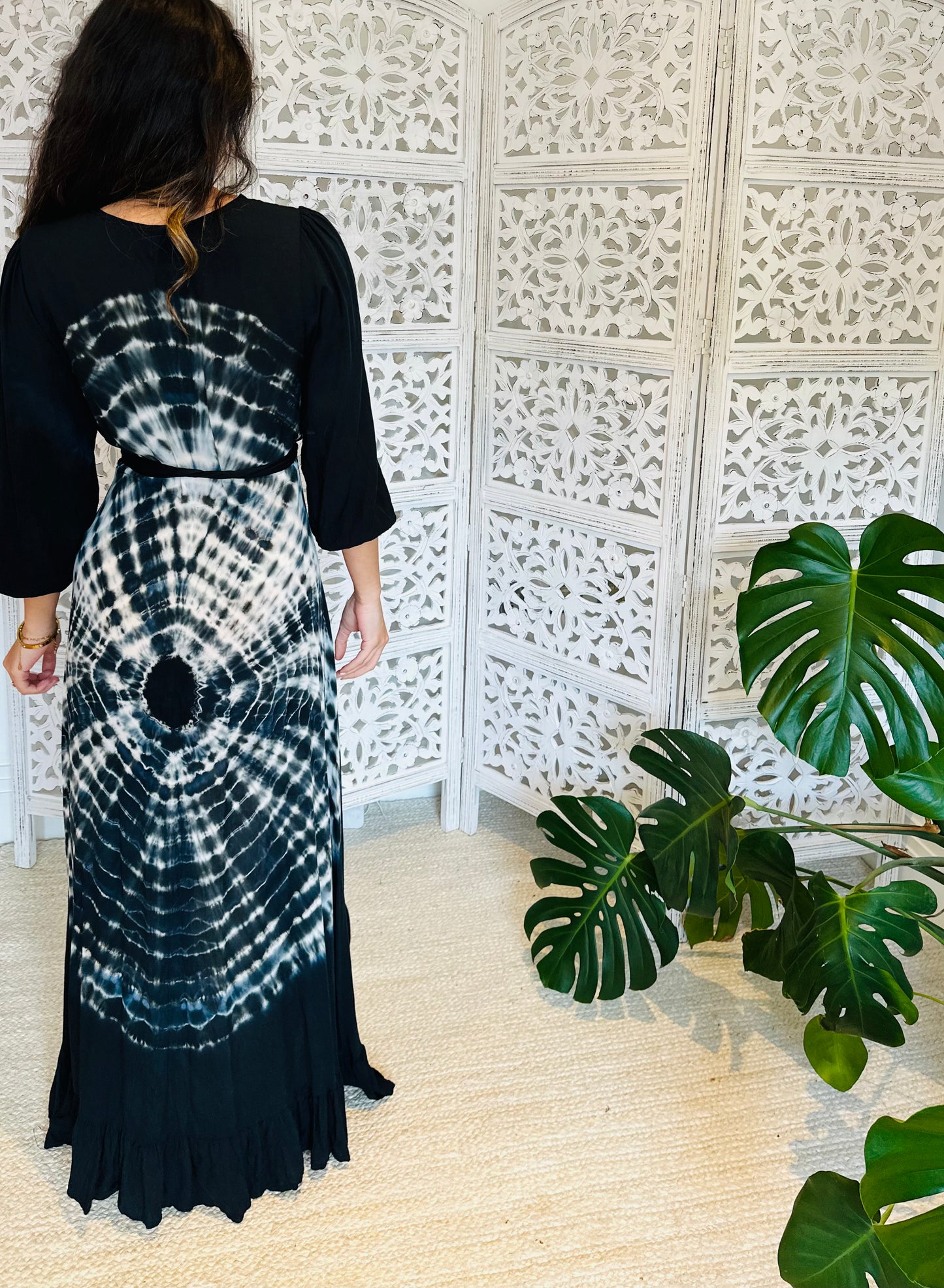 Black Tie Dye Wrap Maxi Dress