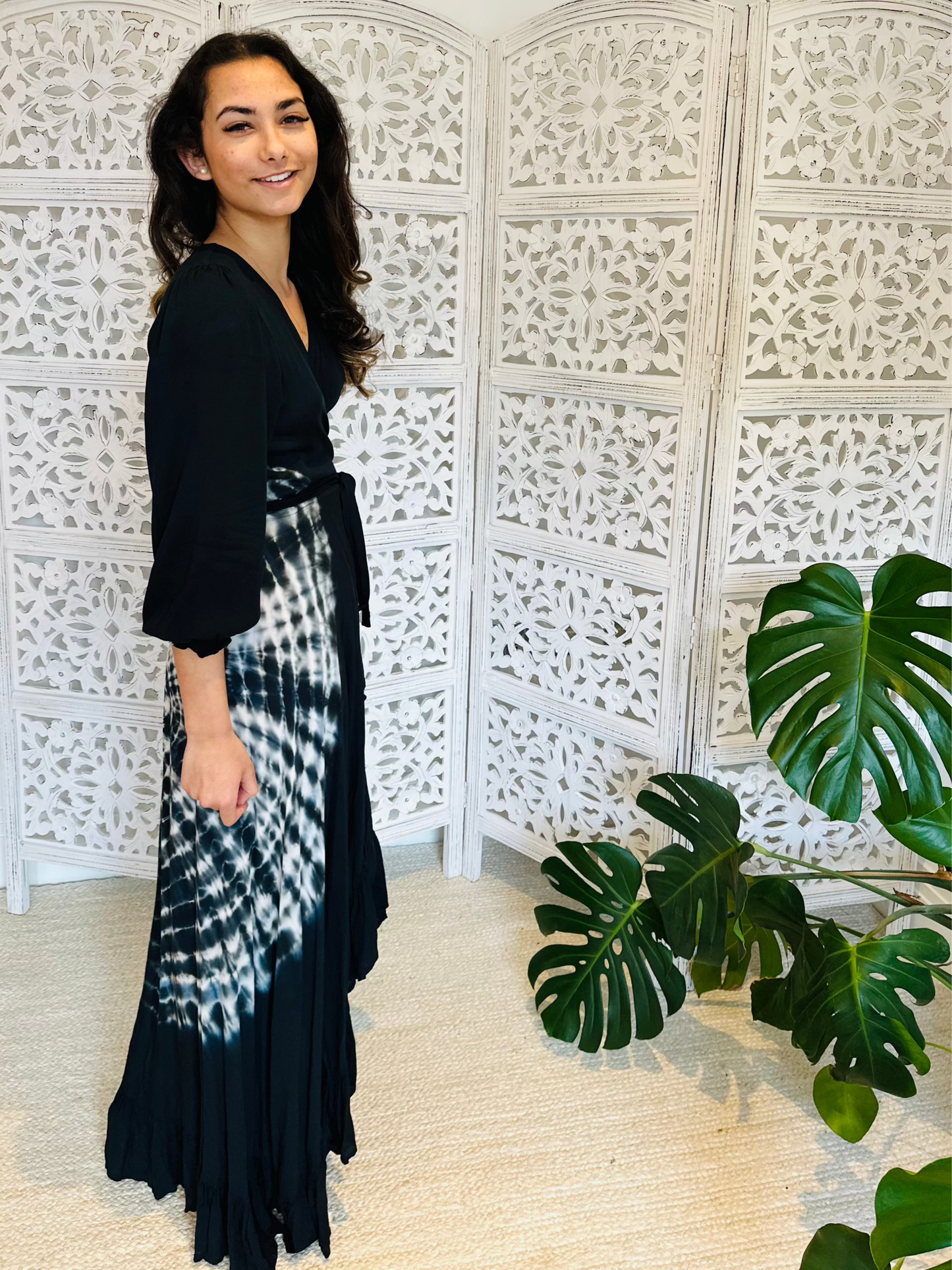 Black Tie Dye Wrap Maxi Dress