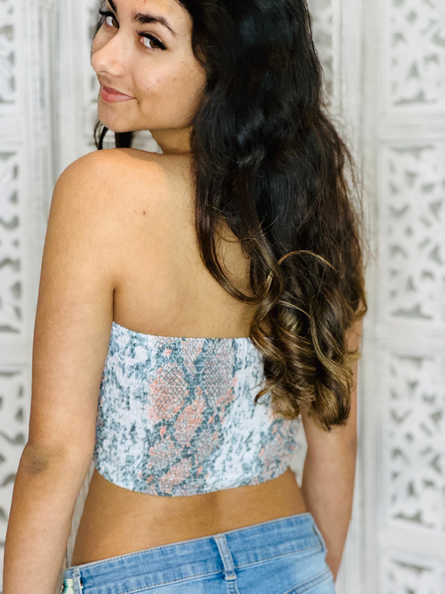 Grey Snake Print Boob Tube