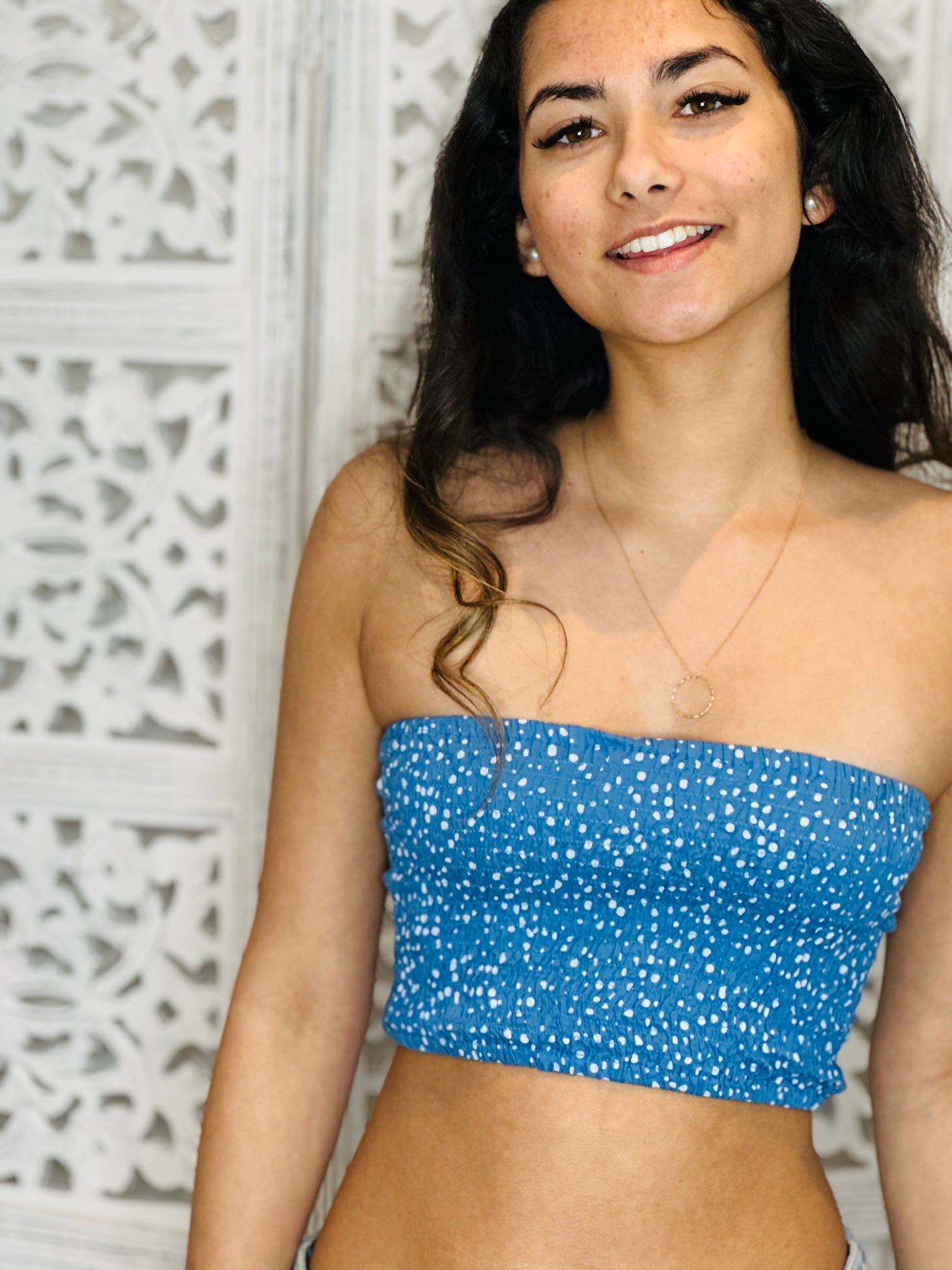 Blue Polka Dot Boob Tube
