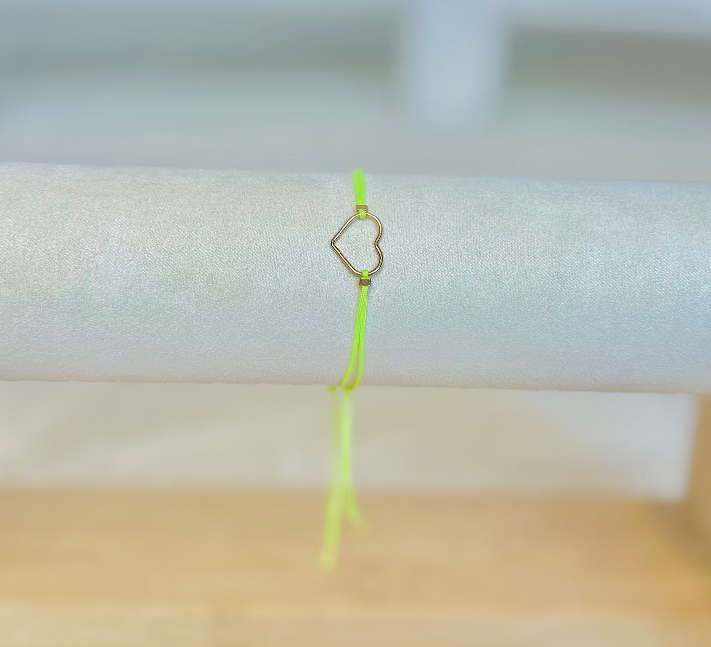 Neon Yellow Thread Bracelet with Gold Plated Heart