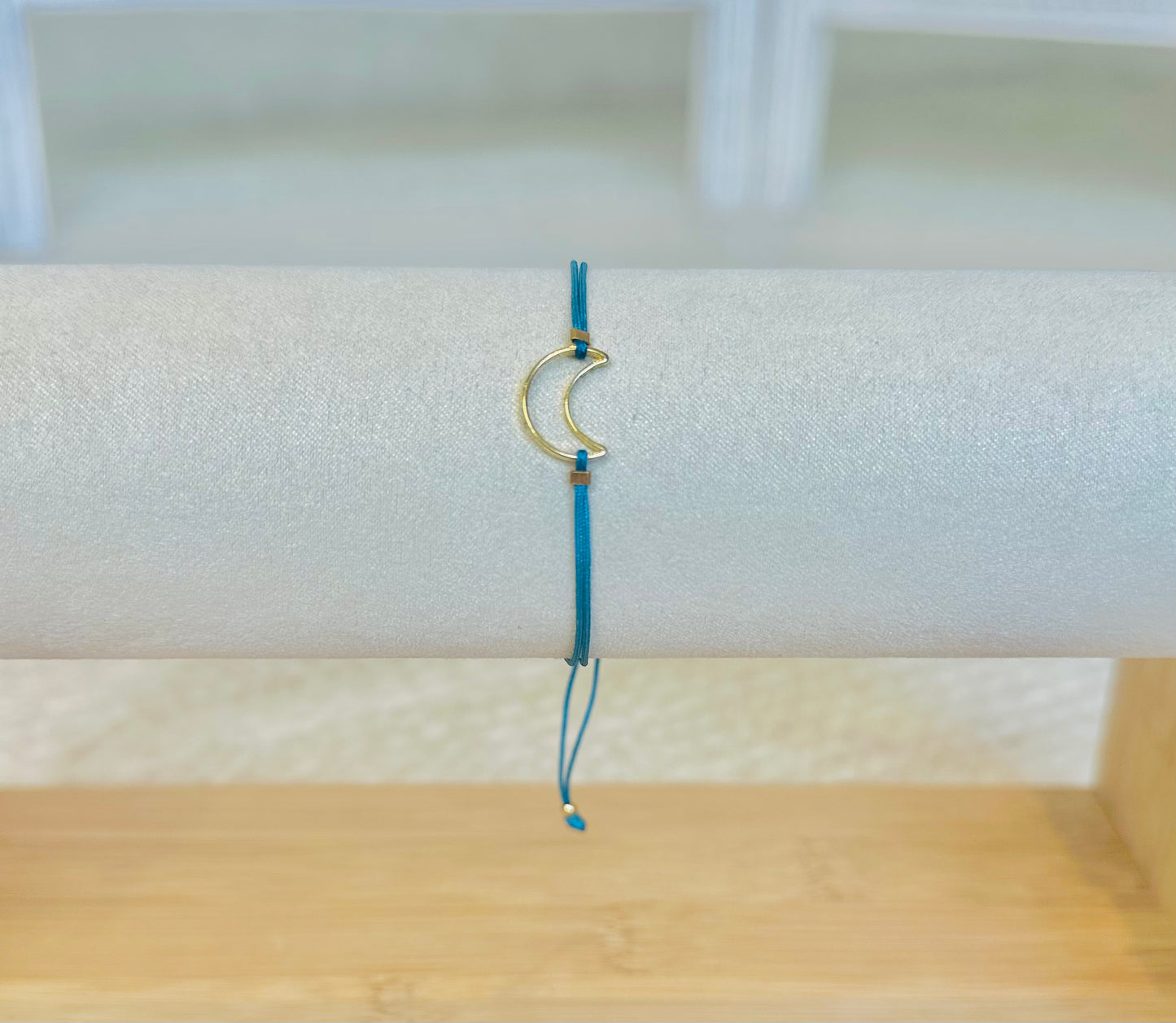 Blue Thread Bracelet with Gold Plated Moon