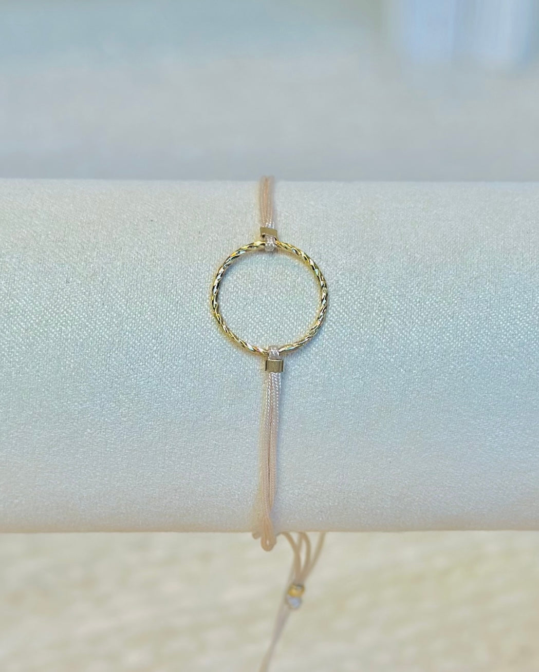 Pale Pink Thread Bracelet with Gold Plated Hoop