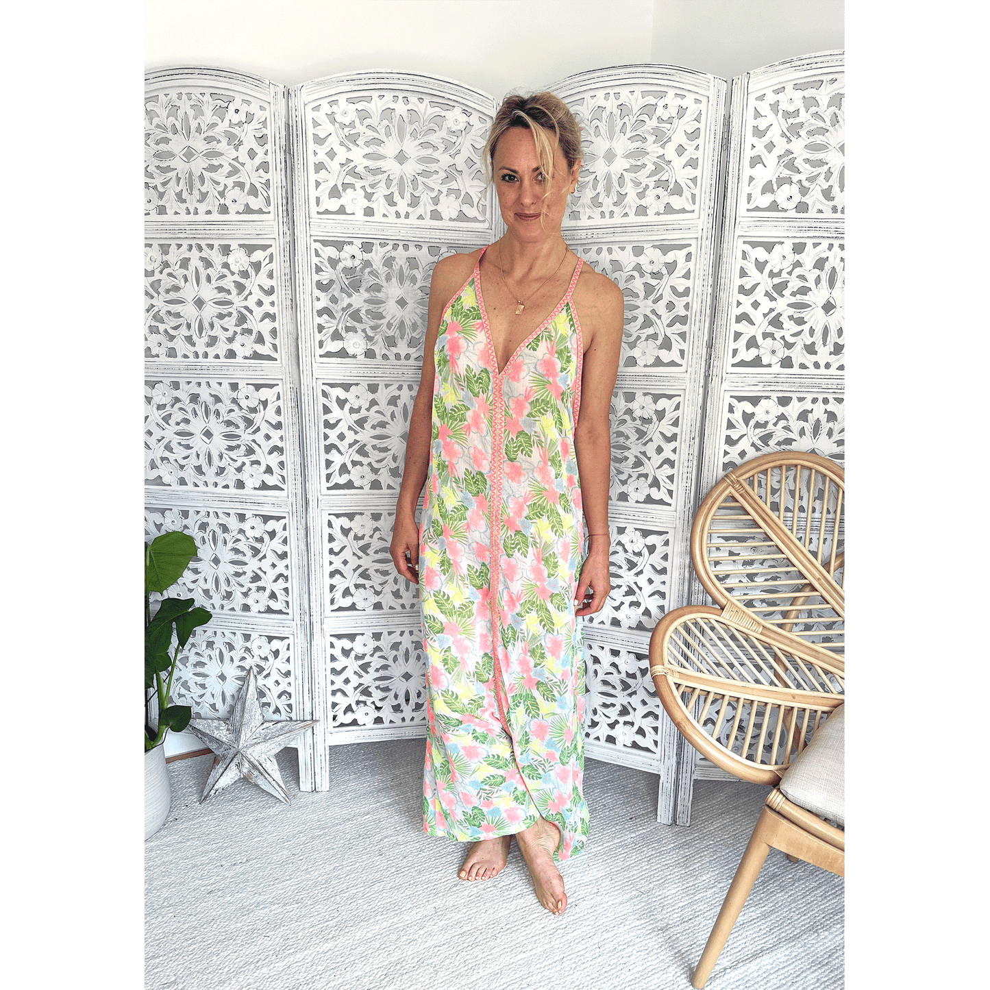 Neon Floral Maxi Beach Dress