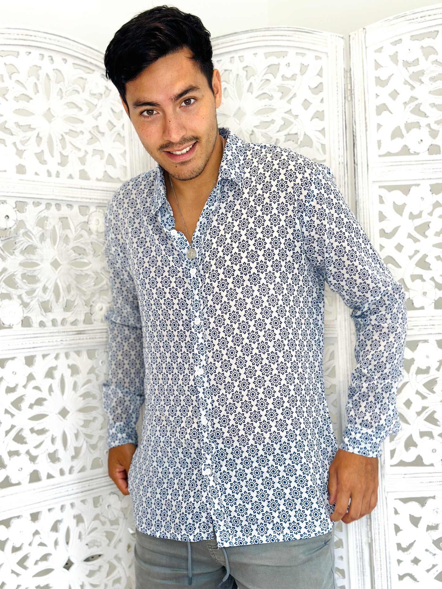 Blue Block Print Shirt
