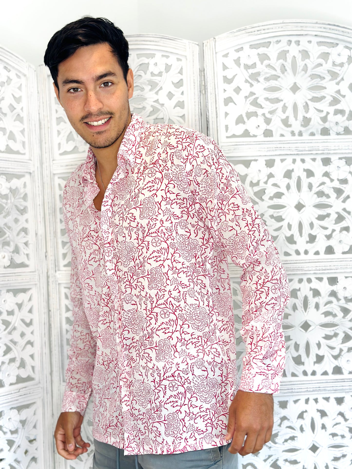 Red Blockprint Men's Shirt