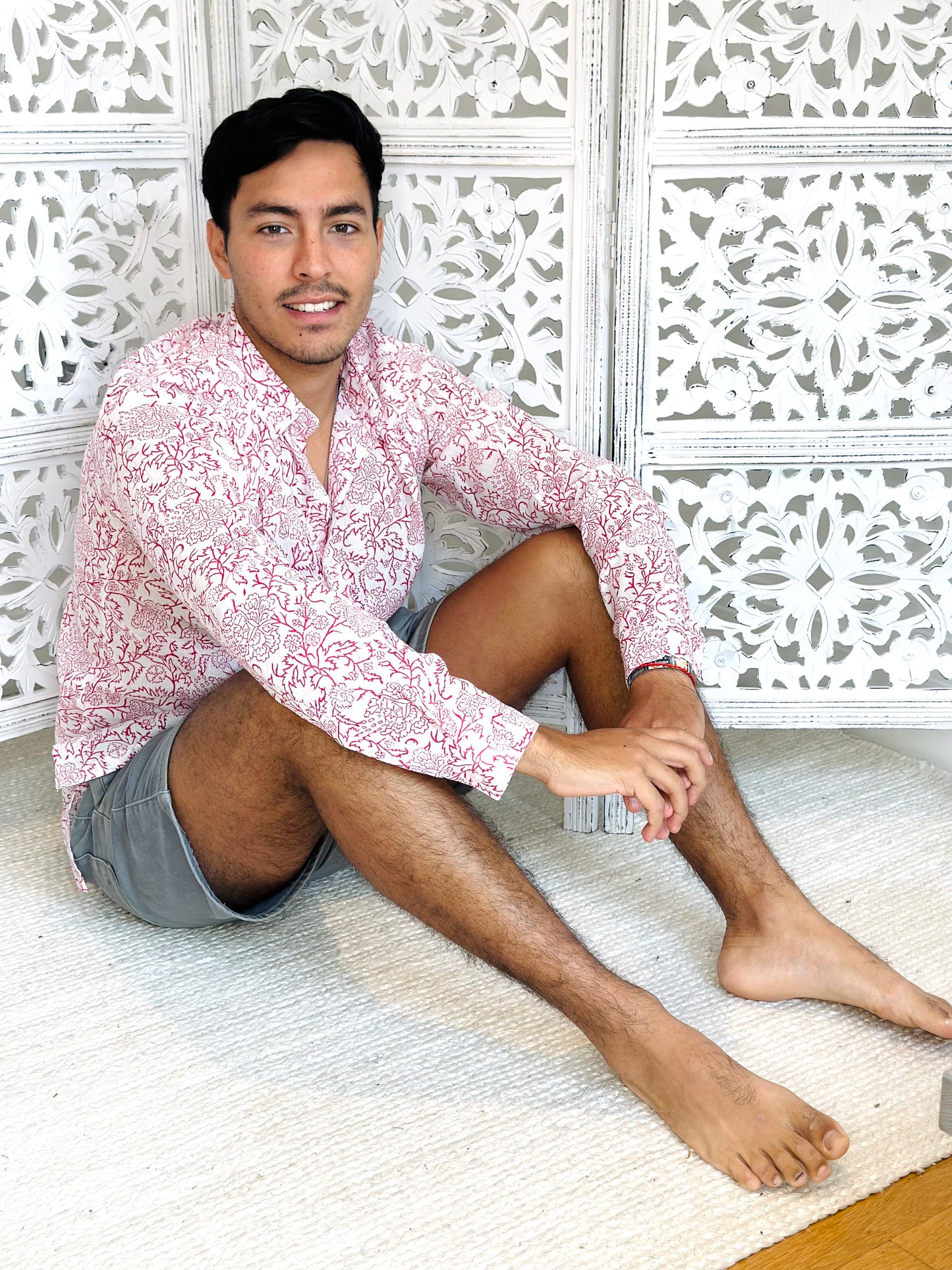 Red Blockprint Men's Shirt
