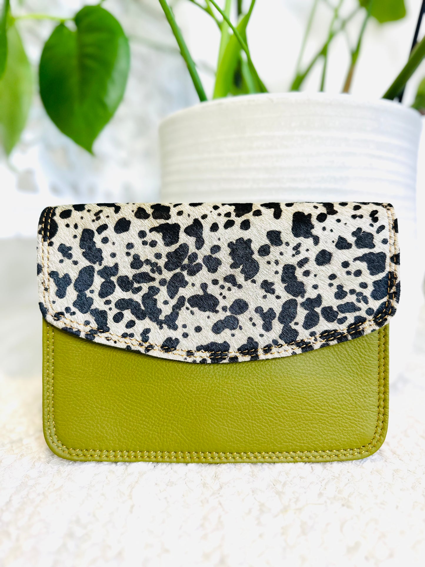 Cow Print / Green Small Clutch