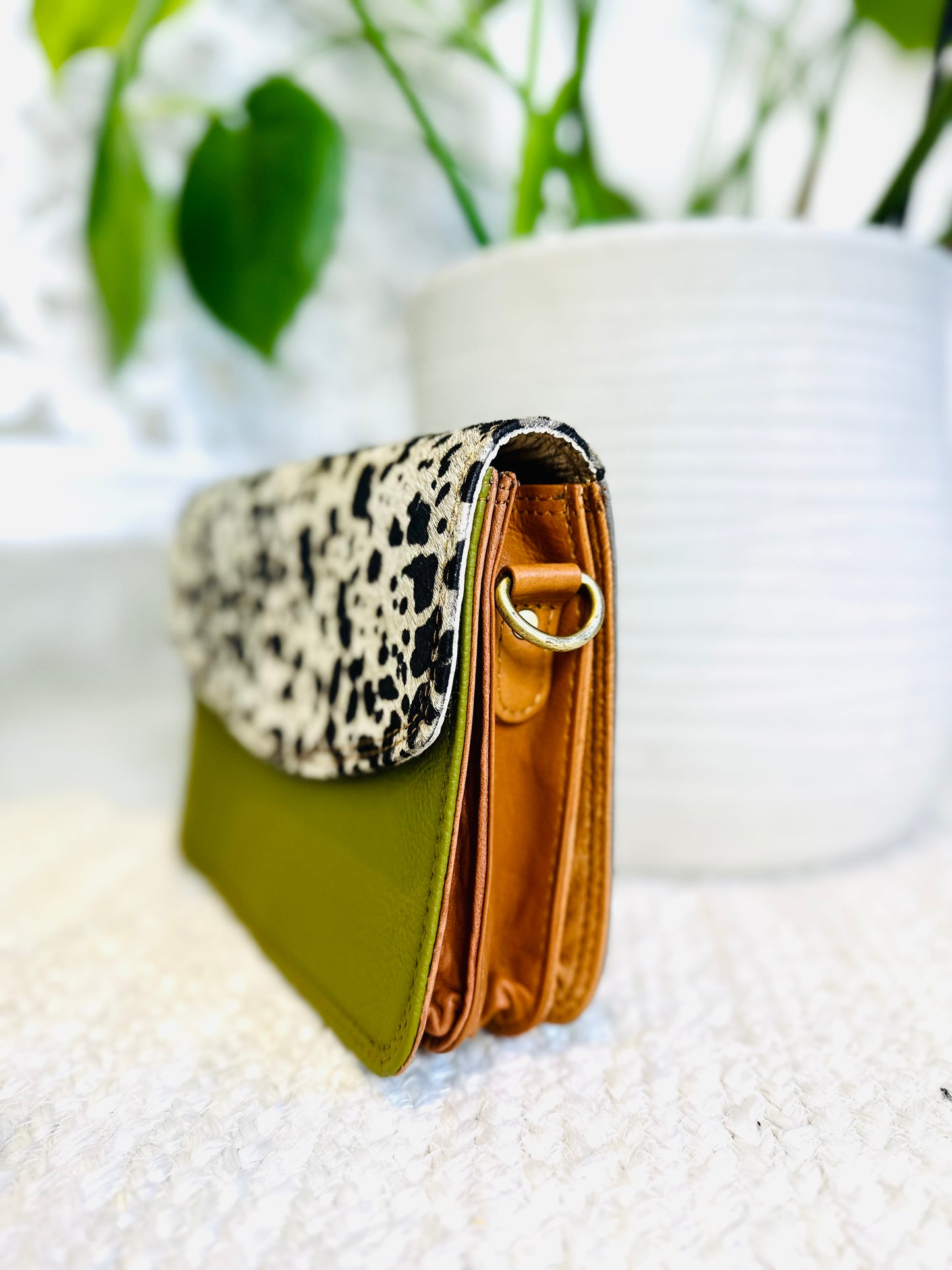 Cow Print / Green Small Clutch