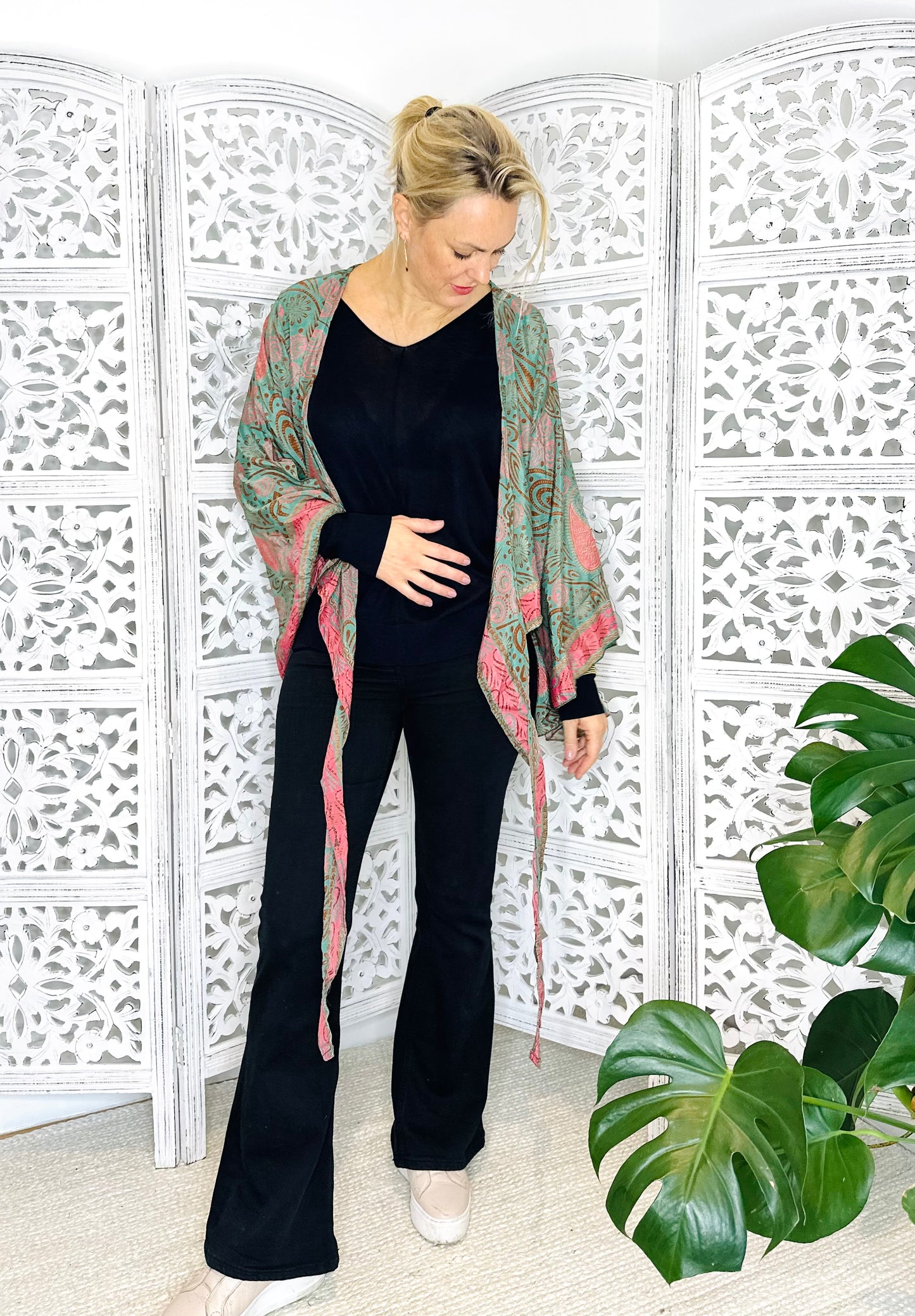 Soft Green Vintage Silk Kimono Wrap