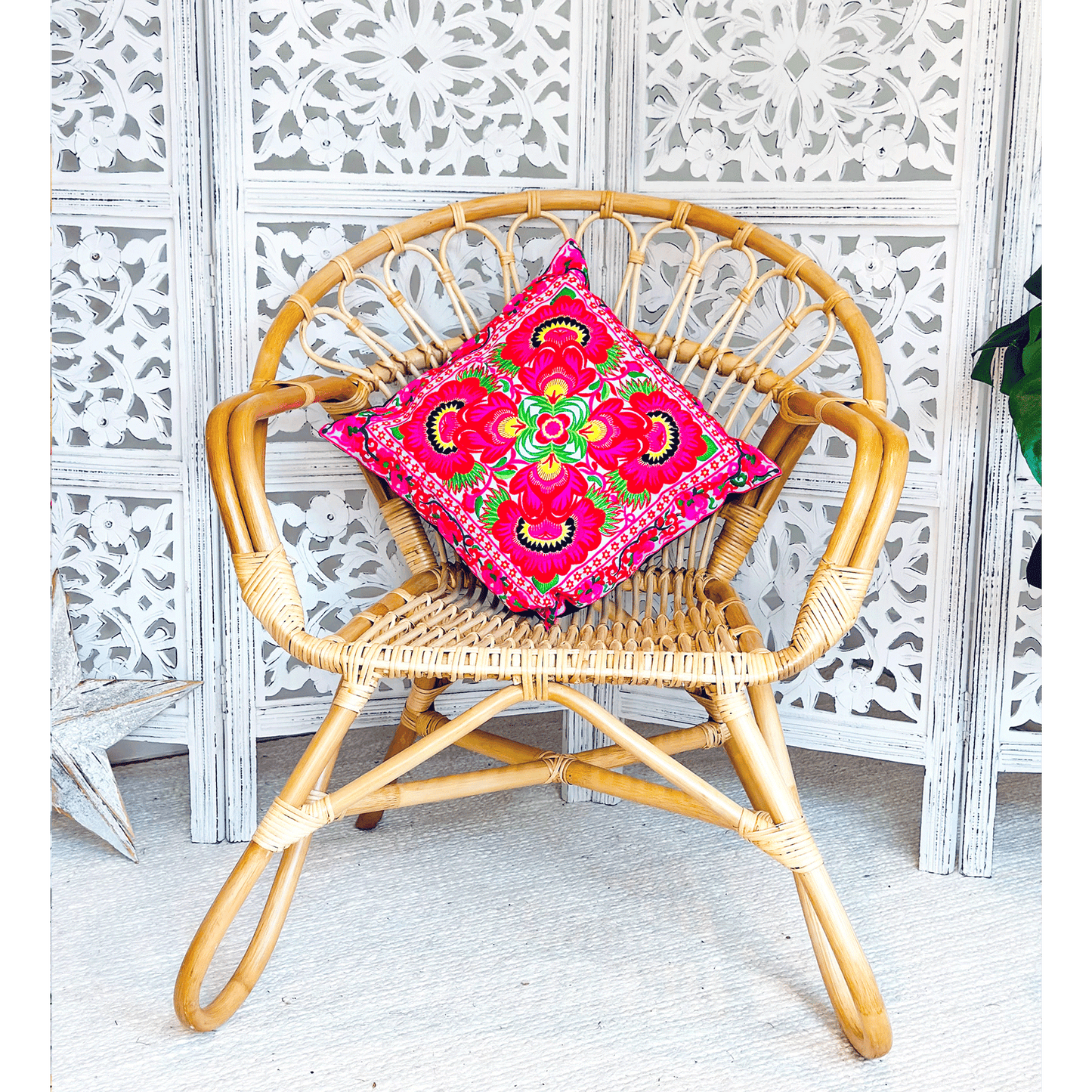 White Bright Embroidered Floral Cushion