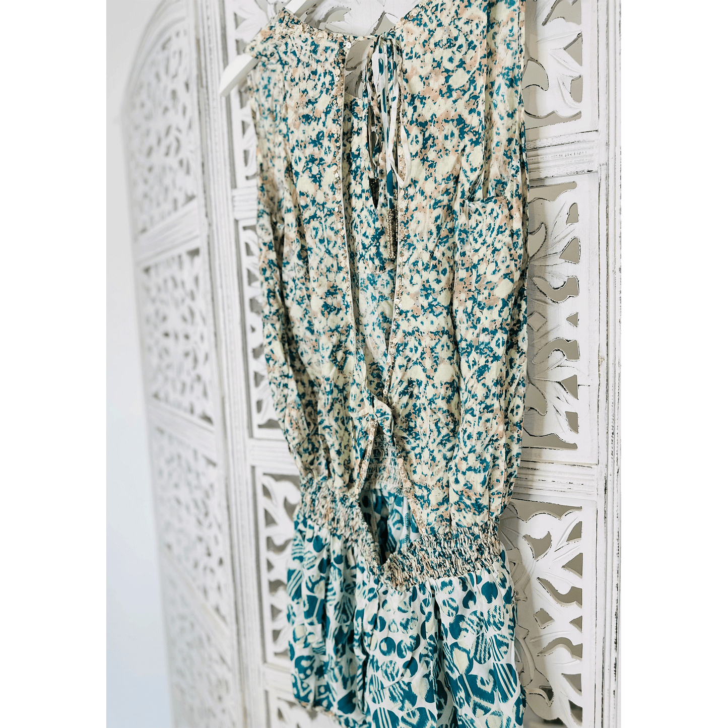 Beaded Mixed Print Playsuit