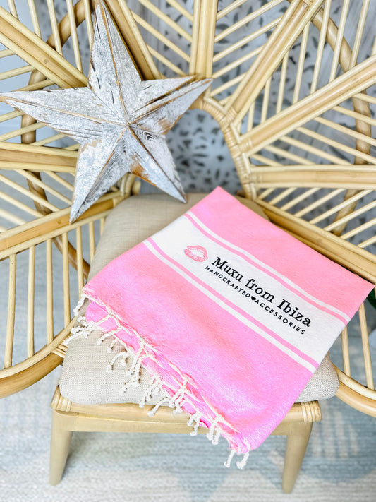 Pink Hammam Towel with white band