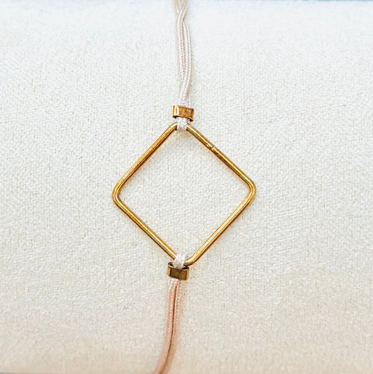 Pale Pink Thread Bracelet with Gold Plated Square