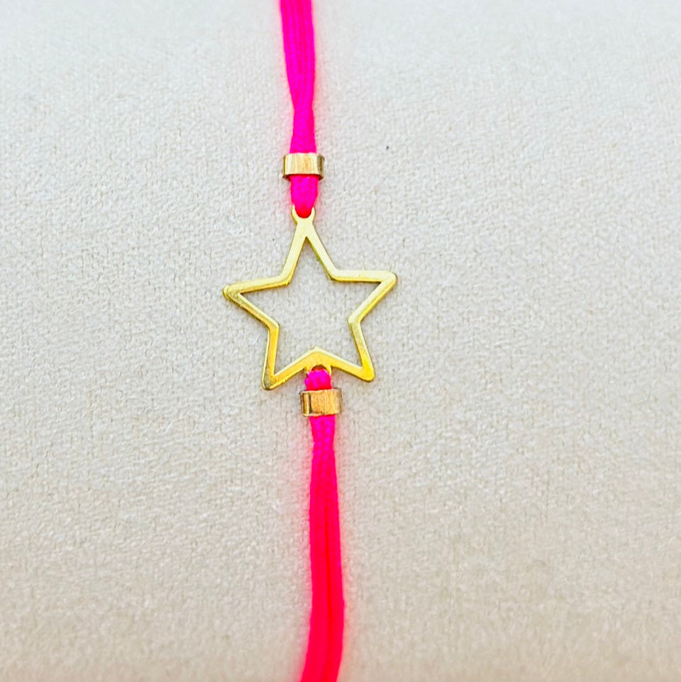 Neon Pink Thread Bracelet with Gold Plated Star