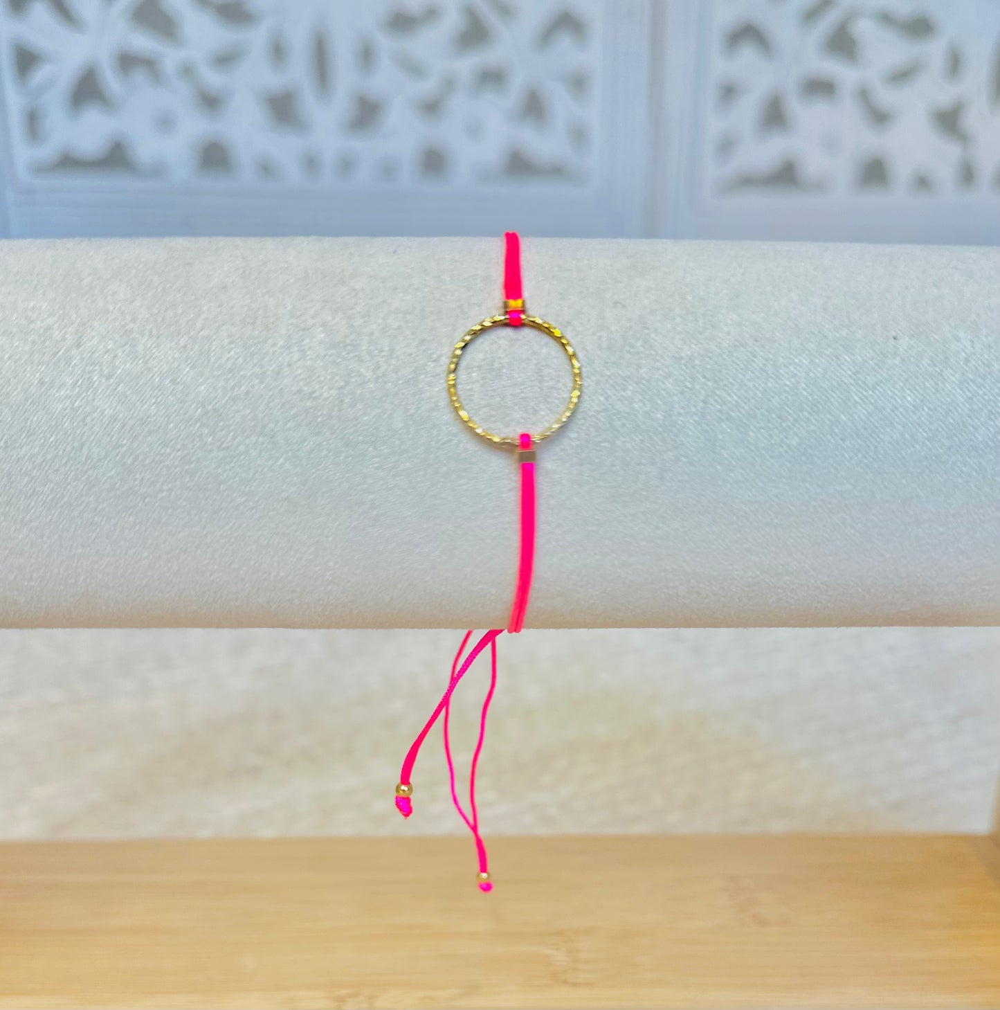 Neon Pink Thread Bracelet with Gold Plated Hoop