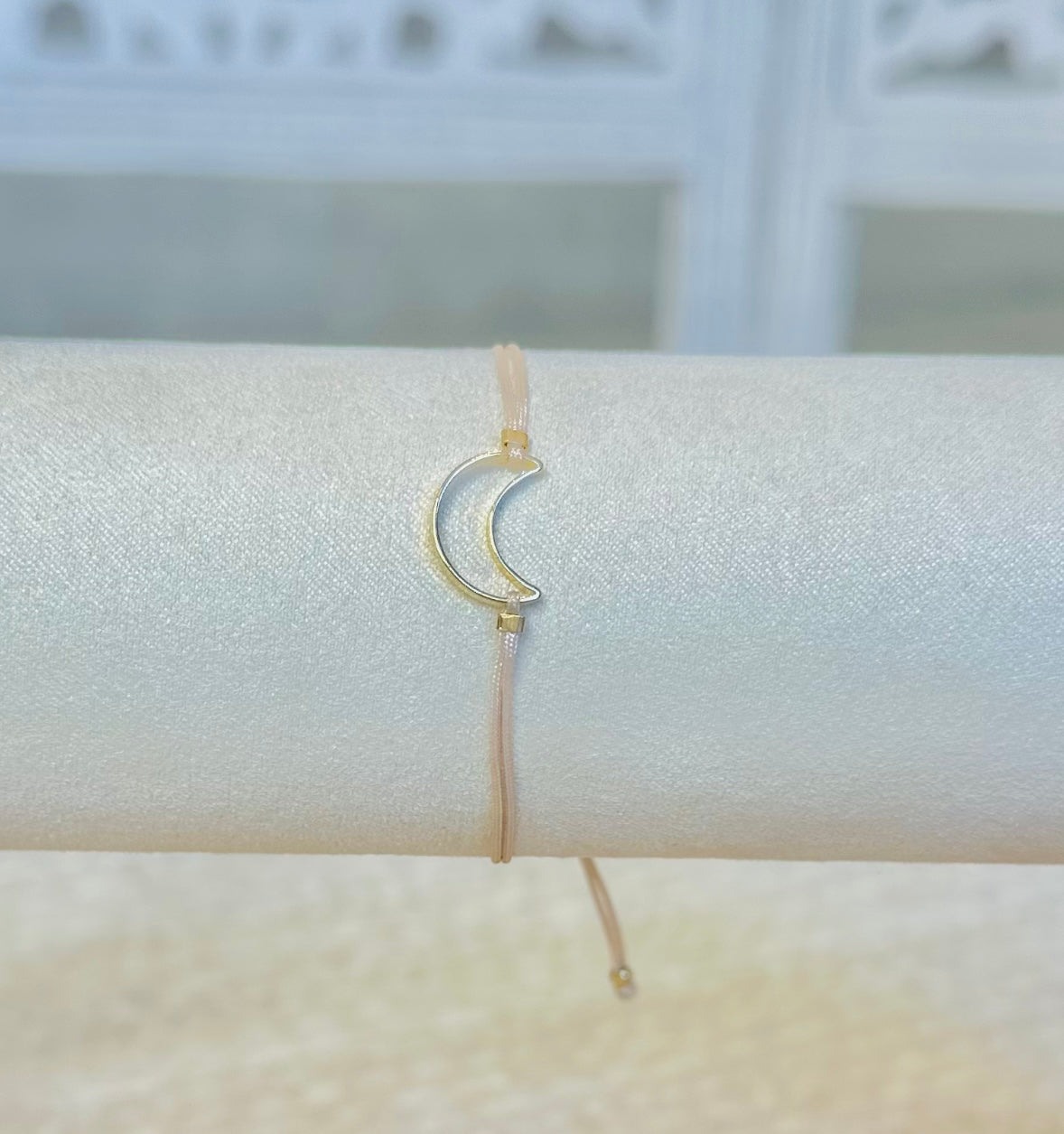 Pale Pink Thread Bracelet with Gold Plated Moon