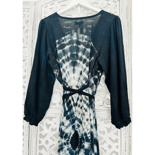 Black Tie Dye Wrap Maxi Dress