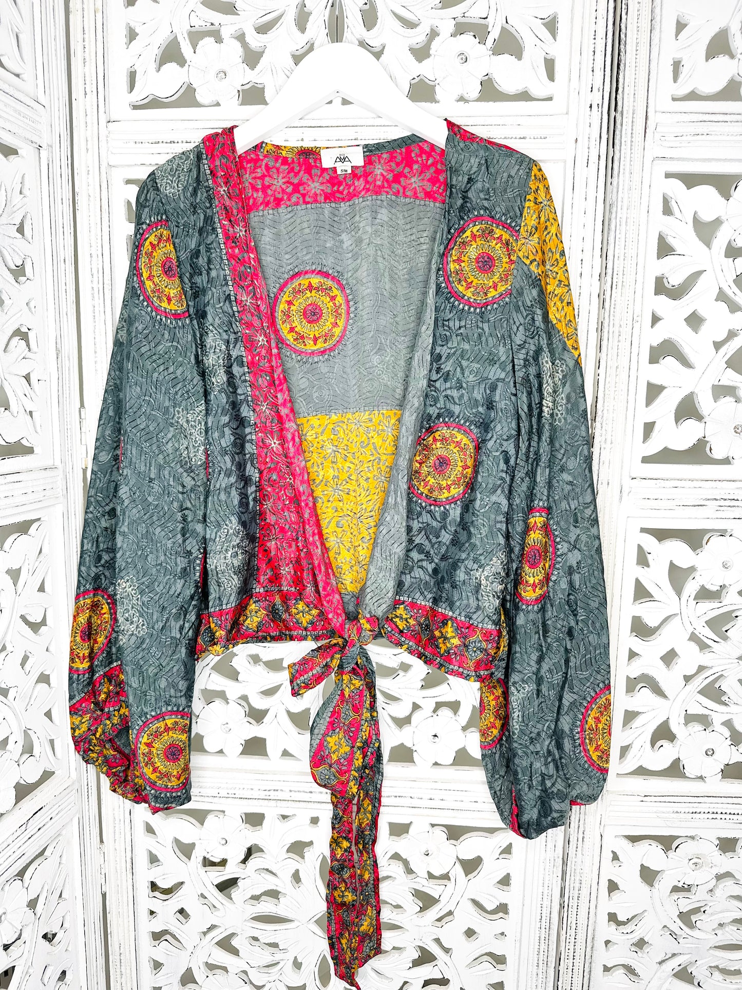 Vintage Silk Cuffed Kimono Wrap