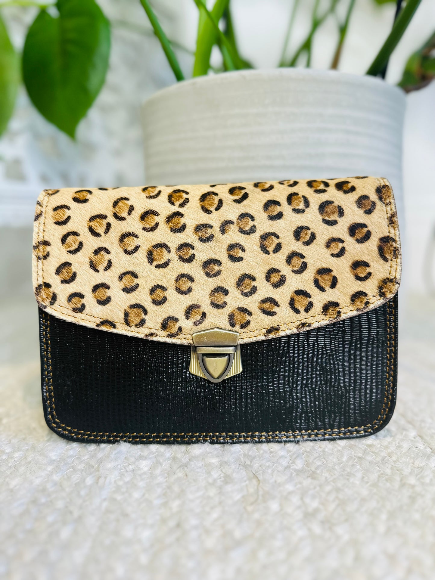 Leopard Print / Black Vintage Clutch