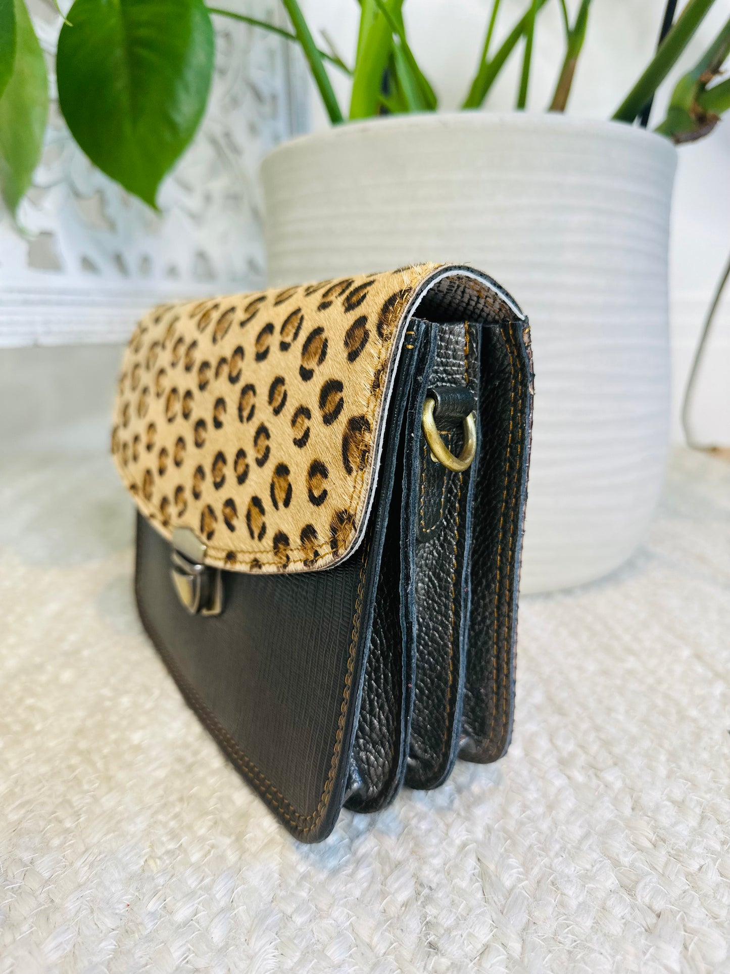 Leopard Print / Black Vintage Clutch