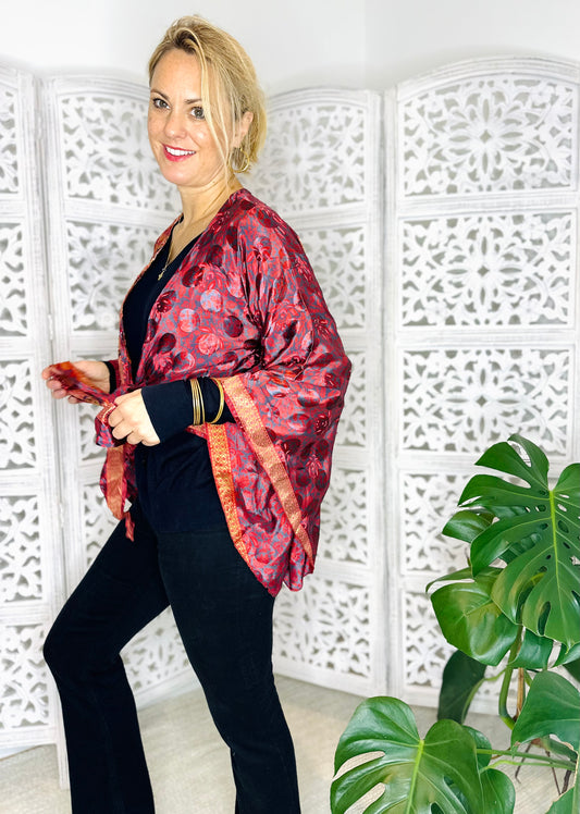 Ruby Red Vintage Silk Kimono Wrap