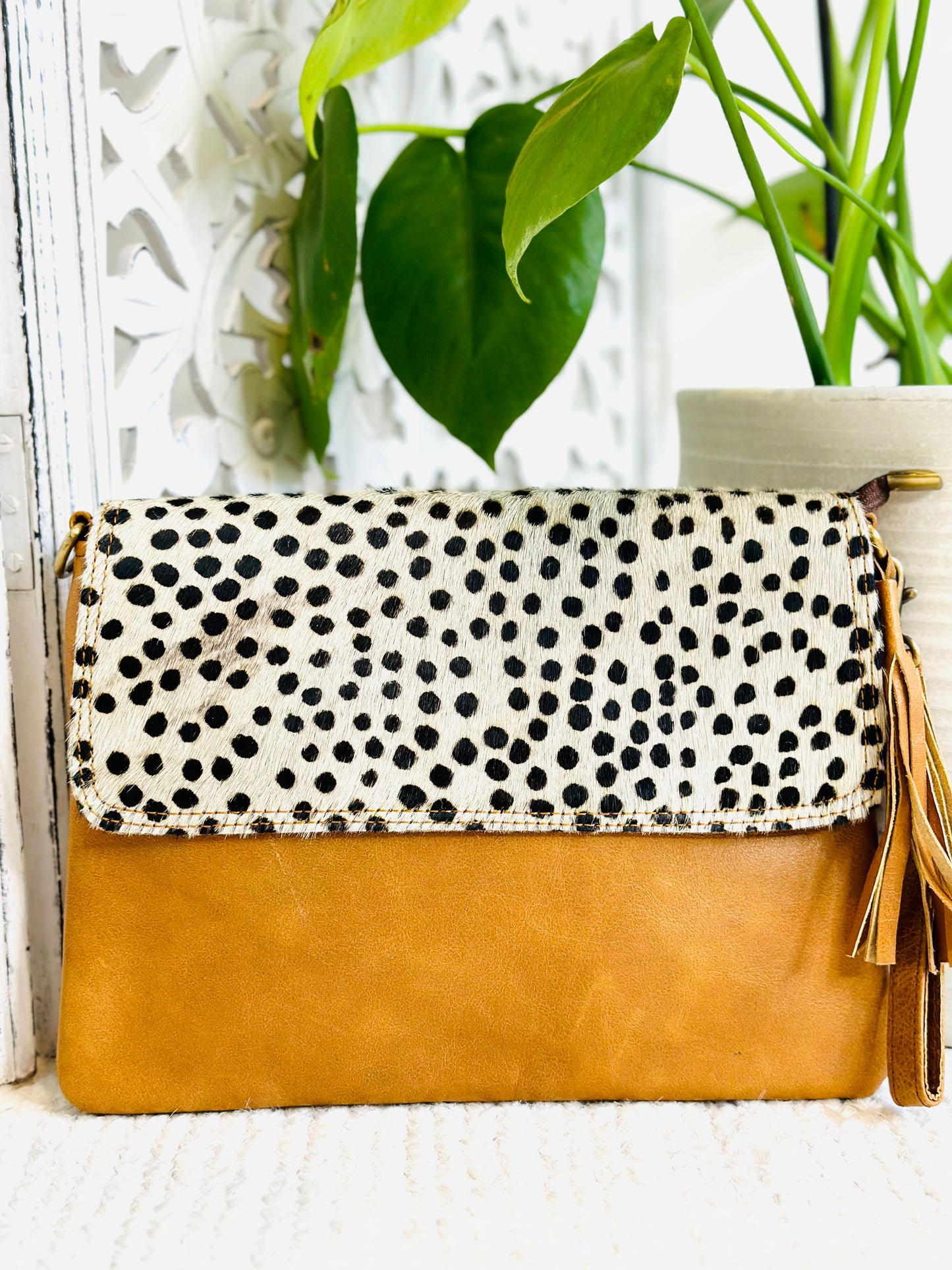 Tan Spotted Large Animal Print Clutch