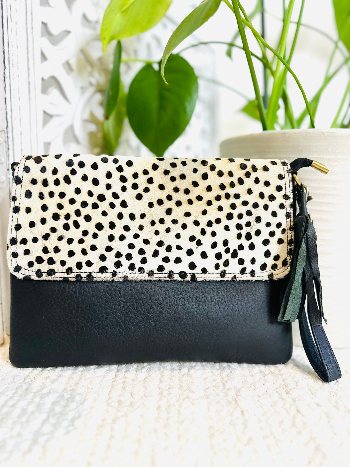 Black Spotted Large Animal Print Clutch