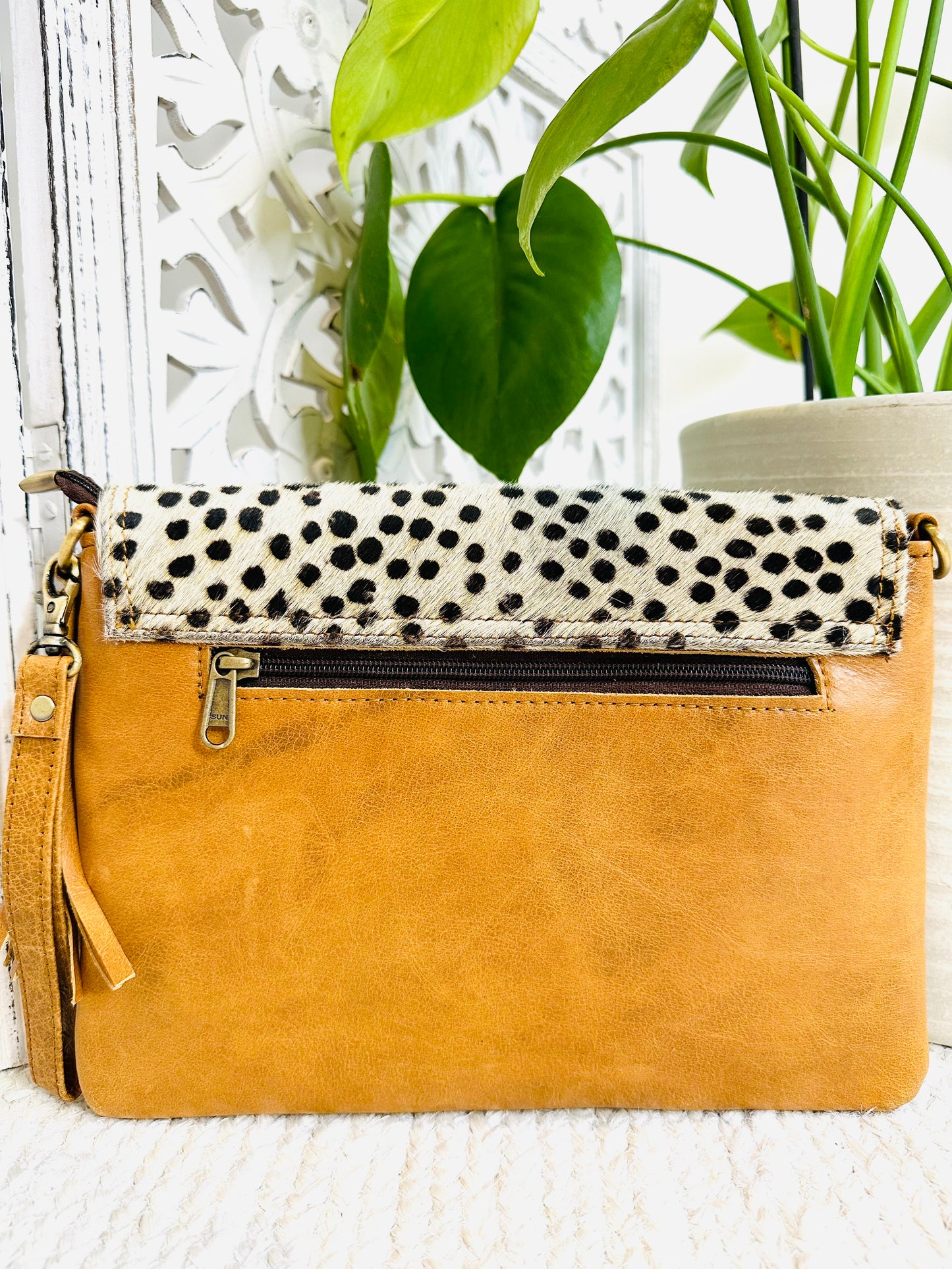 Tan Spotted Large Animal Print Clutch