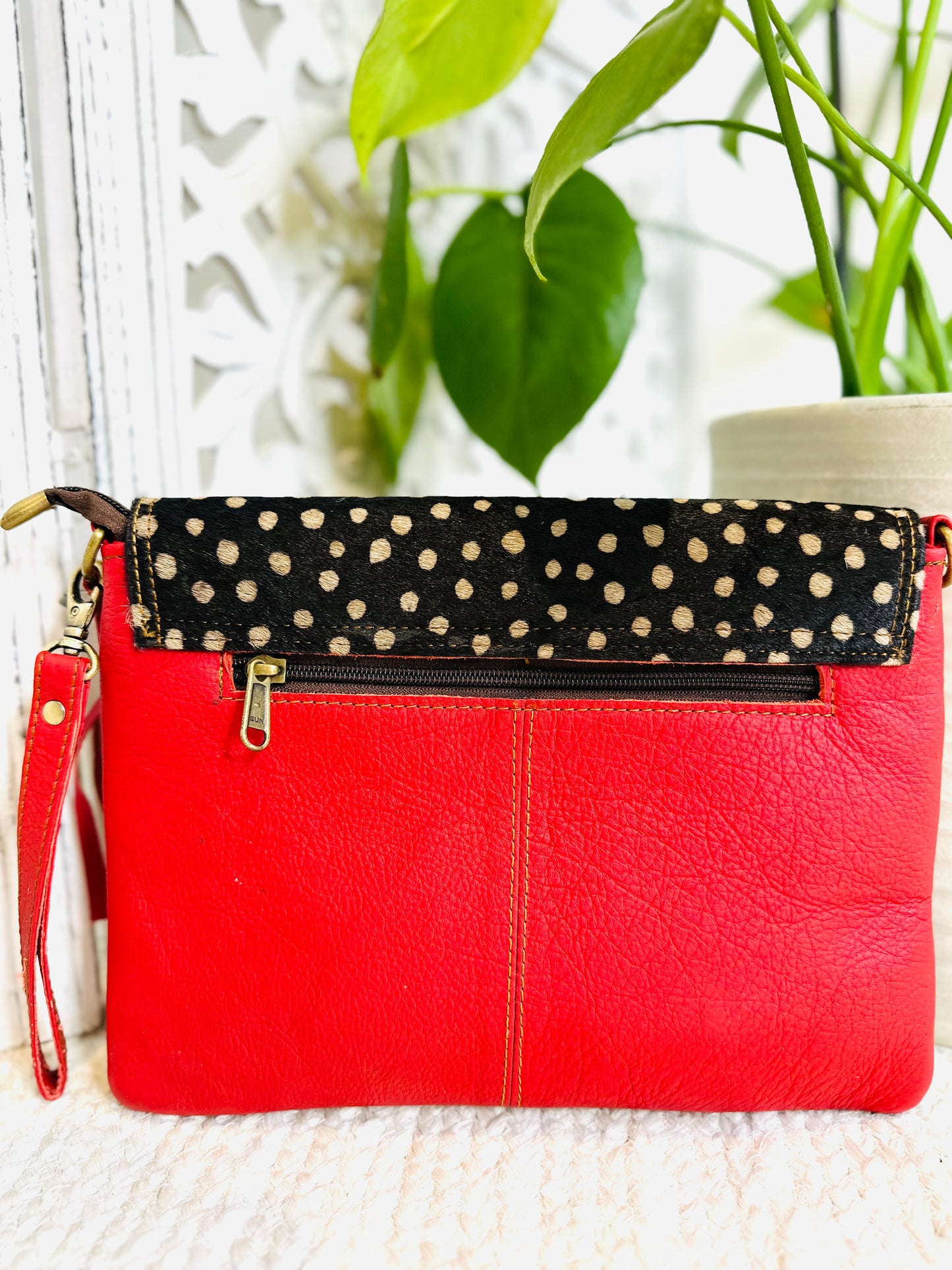 Monochrome Spot Red Large Animal Print Clutch