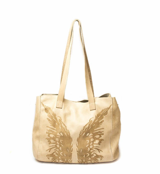 Soft Cream Leather Shopper Tote with Butterfly Stud Detail